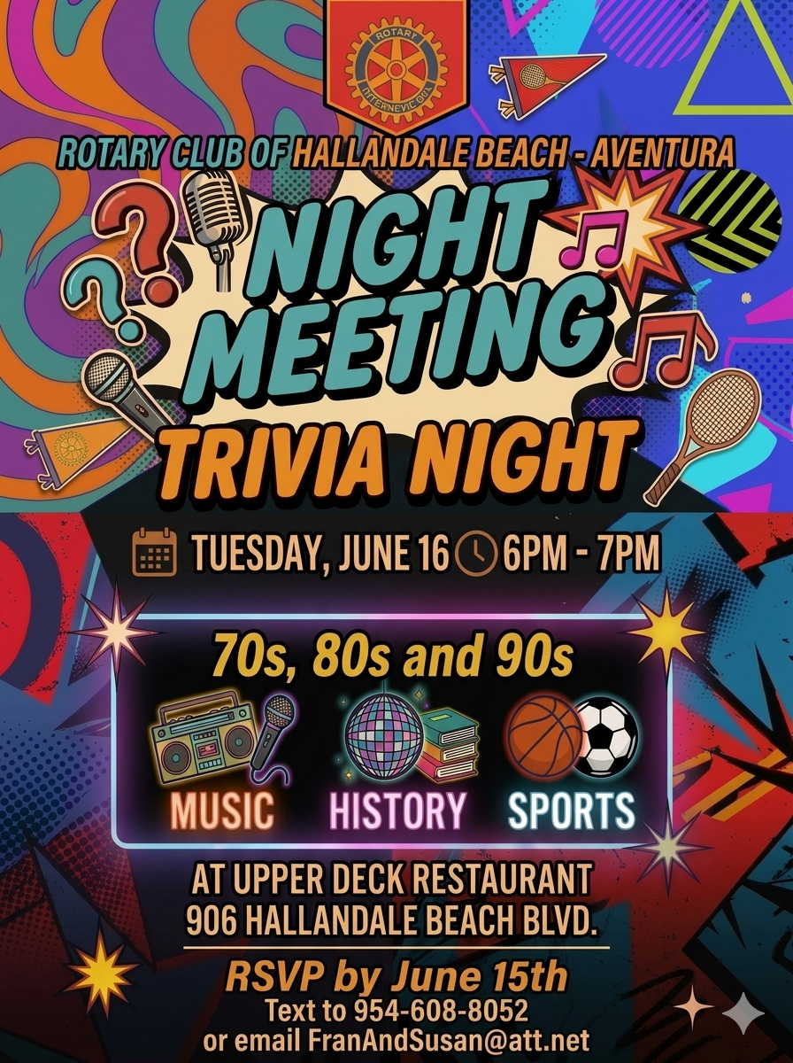 Rotary Night Meeting: Tue., Jun 16, @ 6:00 pm